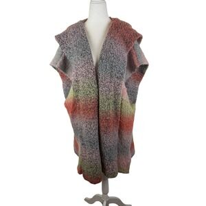 Natural Life Hooded Open‎ Front Ombre Striped Vest Cardigan Sweater O/S Cottage